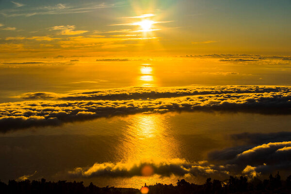 Spring sunrise, sea and Teide views in La Palma Island, Canary Islands, Spain