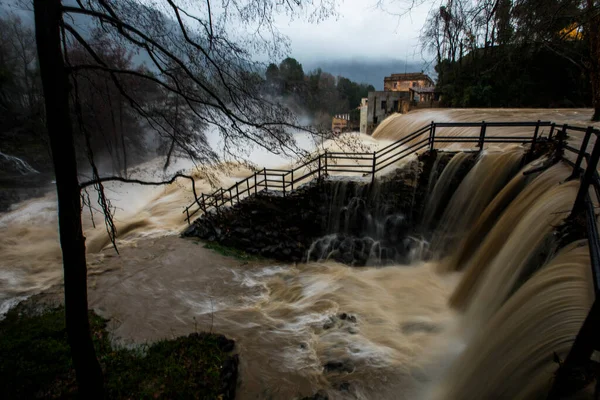 Floods Sant Joan Les Fonts Garrotxa Girona Spain January 2020 — Stock Photo, Image