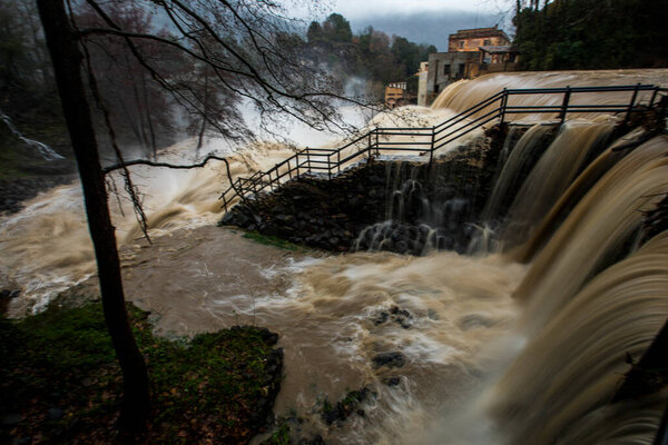 Floods in Sant Joan Les Fonts, La Garrotxa, Girona, Spain. January 2020