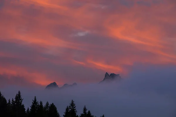 Захід Сонця Горах Доломітів Альпи Північна Італія Європа — стокове фото