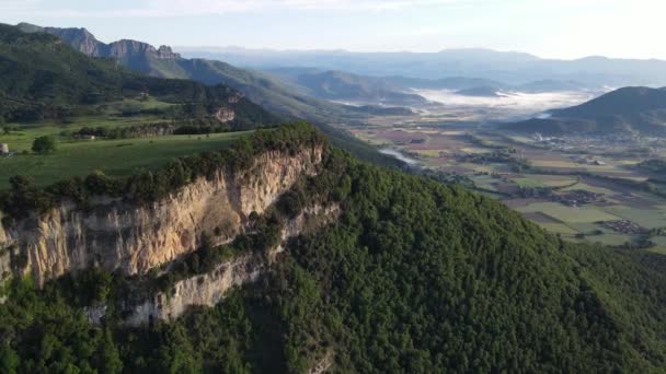 Cena Aérea Com Drone Cachoeira Coromina Vall Bas Garrotxa Girona — Vídeo de Stock