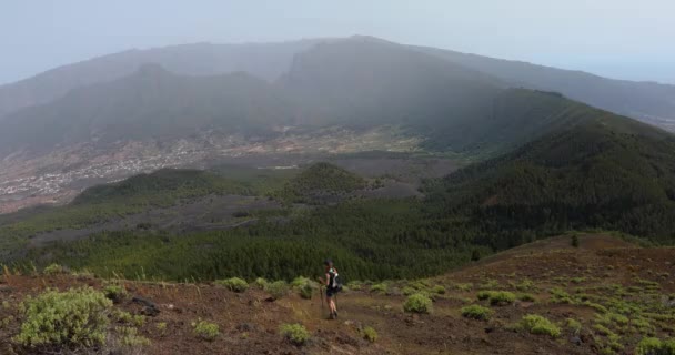 Une Jeune Femme Marchant Vers Pic Birigoyo Île Palma Îles — Video