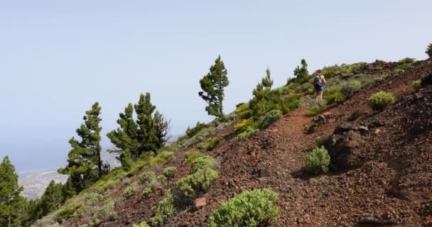 Young Woman Walking Birigoyo Peak Palma Island Canary Islands Uhd — Stock videók
