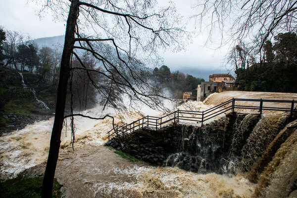 Floods in Sant Joan Les Fonts, La Garrotxa, Girona, Spain. January 2020