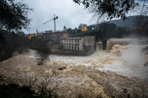 Überschwemmungen Sant Joan Les Fonts Garrotxa Girona Spanien Januar 2020 — Stockfoto