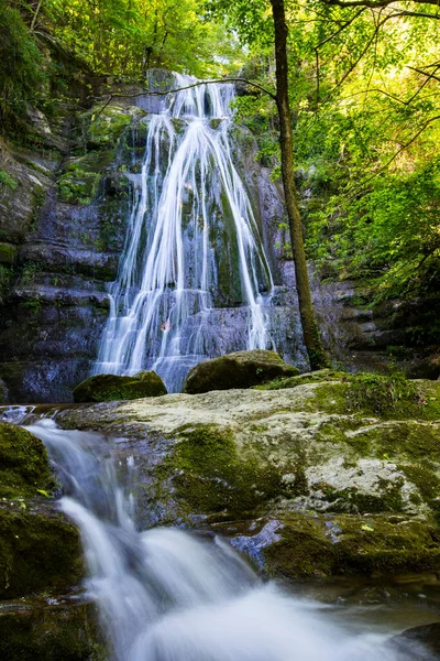 Primavera Gorg Olla Cachoeira Garrotxa Girona Espanha — Fotografia de Stock