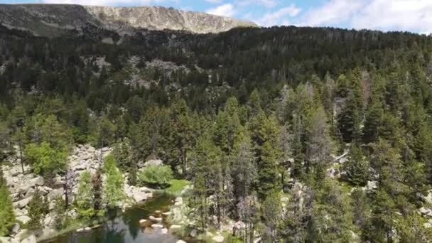 Flygscen Med Drönare Vårlandskapet Och Sjön Cerdanya Pyrenéerna Girona Spanien — Stockvideo