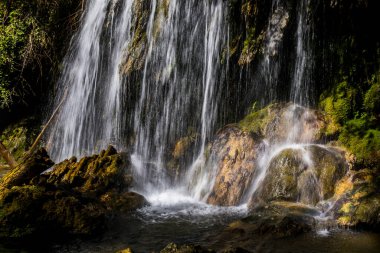 Salt Dels 'de bahar Murris şelalesi, La Garrotxa, Girona, İspanya.