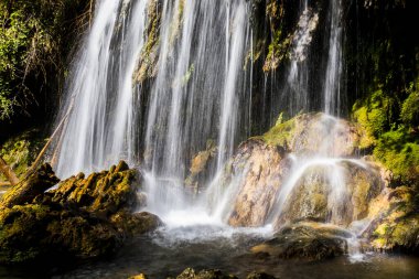Salt Dels 'de bahar Murris şelalesi, La Garrotxa, Girona, İspanya.