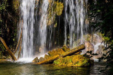 Salt Dels 'de bahar Murris şelalesi, La Garrotxa, Girona, İspanya.