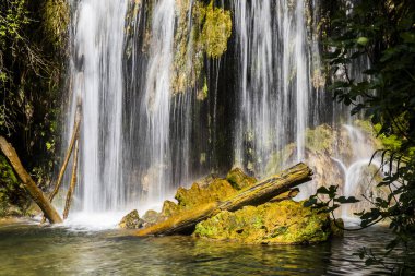 Salt Dels 'de bahar Murris şelalesi, La Garrotxa, Girona, İspanya.