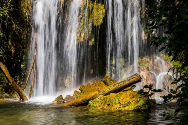 Salt Dels 'de bahar Murris şelalesi, La Garrotxa, Girona, İspanya.