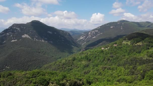 Scena Aerea Con Drone Del Paesaggio Primaverile Garrotxa Girona Spagna — Video Stock