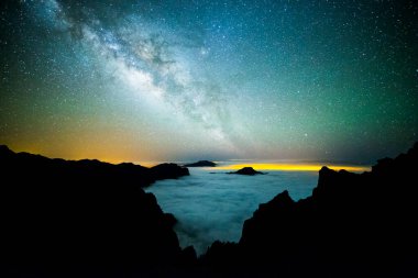Caldera de Taburiente 'deki Samanyolu, La Palma Adası, Kanarya Adaları, İspanya