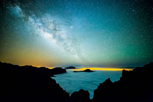 Mléčná Dráha Caldera Taburiente Palma Island Kanárské Ostrovy Španělsko — Stock fotografie