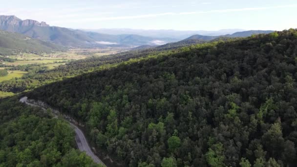 Escena Aérea Con Dron Del Paisaje Primaveral Vall Bas Garrotxa — Vídeo de stock