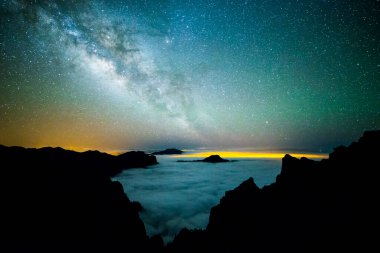Caldera de Taburiente 'deki Samanyolu, La Palma Adası, Kanarya Adaları, İspanya