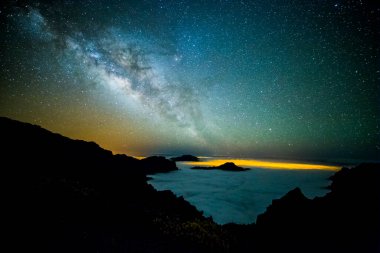 Caldera de Taburiente 'deki Samanyolu, La Palma Adası, Kanarya Adaları, İspanya