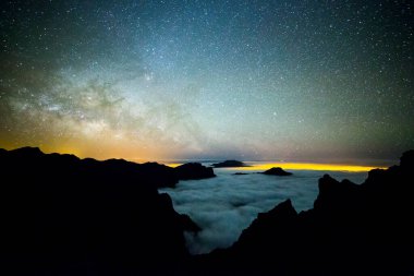 Caldera de Taburiente 'deki Samanyolu, La Palma Adası, Kanarya Adaları, İspanya