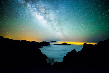 Caldera de Taburiente 'deki Samanyolu, La Palma Adası, Kanarya Adaları, İspanya