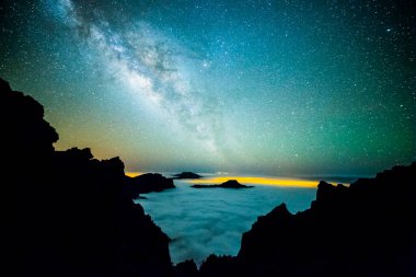 Caldera de Taburiente 'deki Samanyolu, La Palma Adası, Kanarya Adaları, İspanya