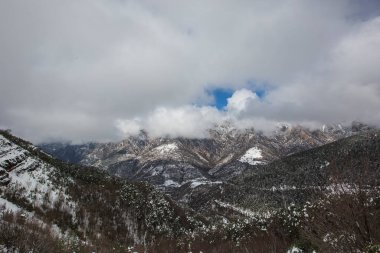 Bergueda dağlarında kış, Barselona, Katalonya, Pireneler, İspanya