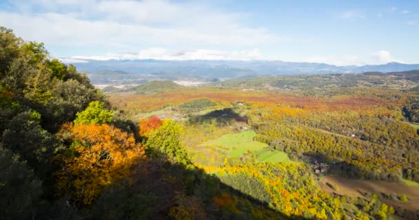 Tijdsverloop Van Herfstzonsondergang Fageda Jorda Forest Garrotxa Spanje — Stockvideo