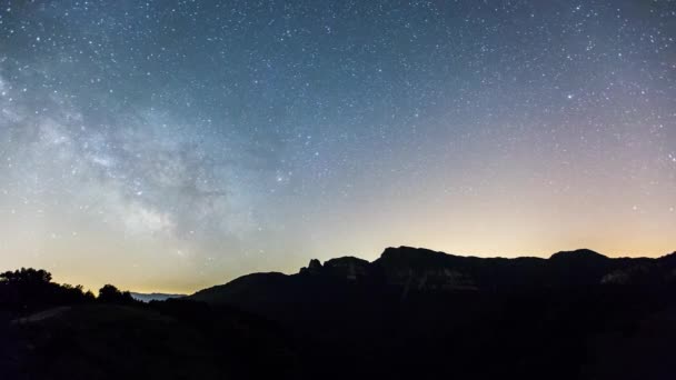 Time Lapse Milky Way Puigsacalm Peak Garrotxa Spain — ストック動画
