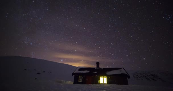 Reinheim Kulübesi Dovrefjell Ulusal Parkı Norveç Kutup Gecesi — Stok video