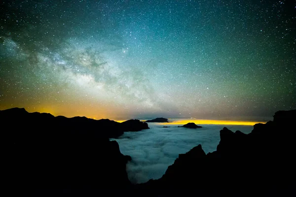 Mléčná Dráha Caldera Taburiente Palma Island Kanárské Ostrovy Španělsko — Stock fotografie