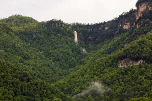 Zonsondergang Salt Coromina Waterval Garrotxa Spanje — Stockfoto