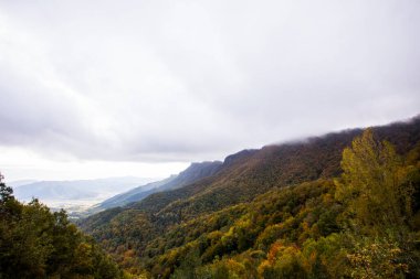 Puigsacalm tepesinde sonbahar gündoğumu, La Garrotxa, Girona, Kuzey İspanya.
