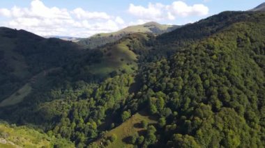 Aerial scene with drone of the summer landscape in Navarra, Pyrenees, Spain. 4K UHD