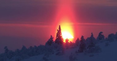 Winter sunset in Pallas Yllastunturi National Park, Lapland, Finland