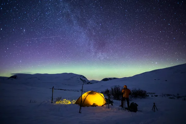 Лыжная Экспедиция Северное Сияние Национальном Парке Доврефьель Южная Норвегия — стоковое фото