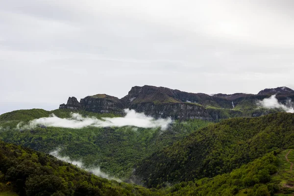 Jarní Západ Slunce Puigsacalm Garrotxa Španělsko — Stock fotografie