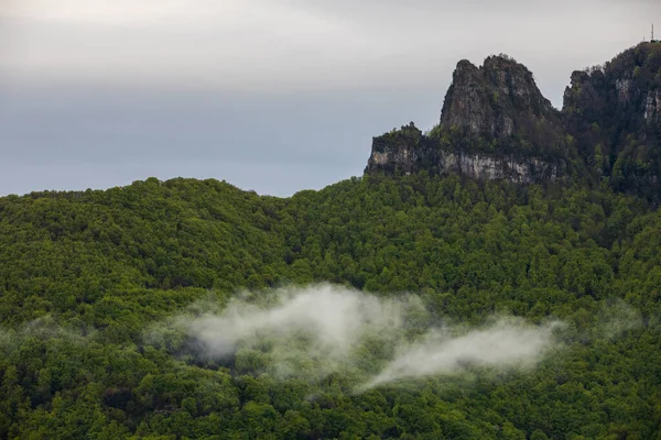 Jarní Západ Slunce Puigsacalm Garrotxa Španělsko — Stock fotografie