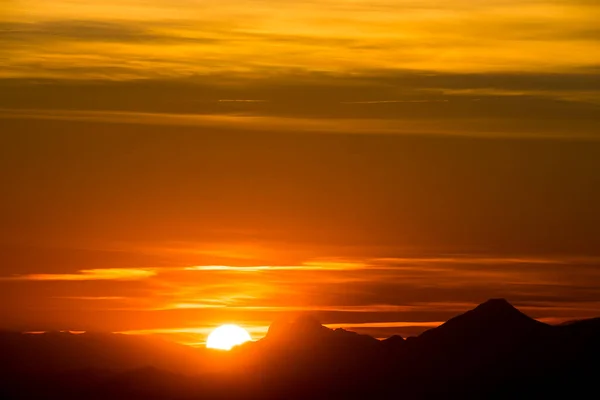 Sunset Pedraforca Mountain View Garrotxa Spain — Φωτογραφία Αρχείου