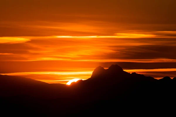 Sunset Pedraforca Mountain View Garrotxa Spain — Fotografie, imagine de stoc