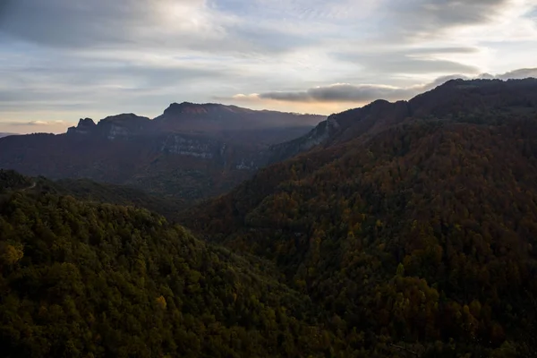 Autumn Sunset Puigsacalm Peak Garrotxa Northern Spain — Zdjęcie stockowe