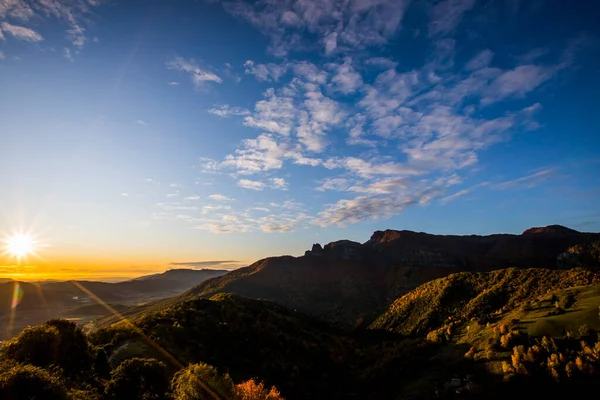 Sonnenaufgang Herbst Auf Dem Gipfel Der Puigsacalm Garrotxa Nordspanien — Stockfoto