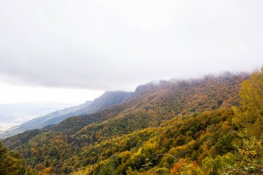 Puigsacalm tepesinde sonbahar gündoğumu, La Garrotxa, Girona, Kuzey İspanya.