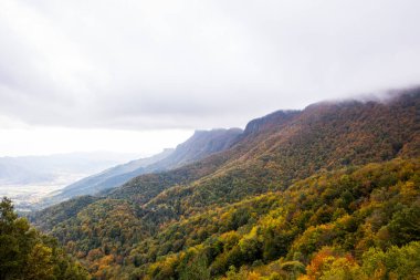 Puigsacalm tepesinde sonbahar gündoğumu, La Garrotxa, Girona, Kuzey İspanya.