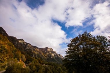 Puigsacalm tepesinde sonbahar gündoğumu, La Garrotxa, Girona, Kuzey İspanya.