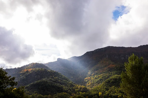 Salida Del Sol Otoño Pico Puigsacalm Garrotxa Girona Norte España —  Fotos de Stock