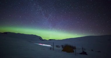 Time lapse of Ski expedition and northern lights in Dovrefjell National Park, Norway