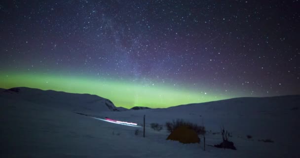 Waktu Perjalanan Ekspedisi Ski Dan Cahaya Utara Taman Nasional Dovrefjell — Stok Video