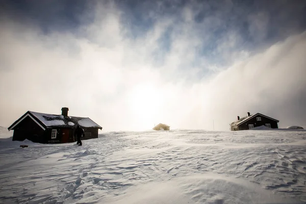 Extreme Winter Wind Reinheim Cabin Dovrefjell National Park South Norway — Fotografia de Stock