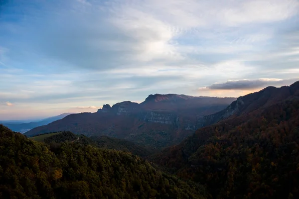 Autumn Sunset Puigsacalm Peak Garrotxa Northern Spain — Foto Stock