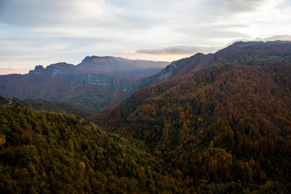 Autumn Sunset Puigsacalm Peak Garrotxa Northern Spain — Stock Fotó